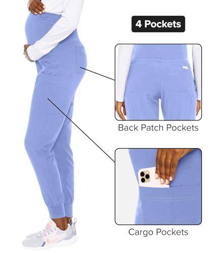 Med Couture Touch Maternity Jogger Scrub Pants for Women with 4 Pockets - color: Ciel, size: X-Small Petite