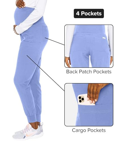 Med Couture Touch Maternity Jogger Scrub Pants for Women with 4 Pockets - color: Ciel, size: X-Small Petite