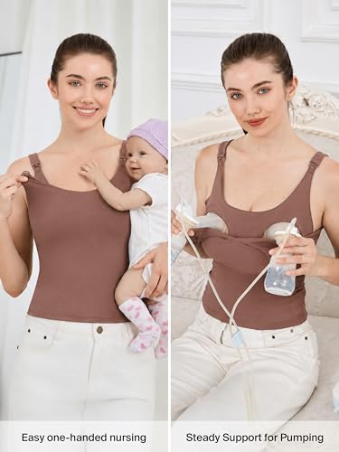 Ecavus Nursing Tank Tops with Built in Bra, Nursing Sport Bra - color: Brown, size: XX-Large
