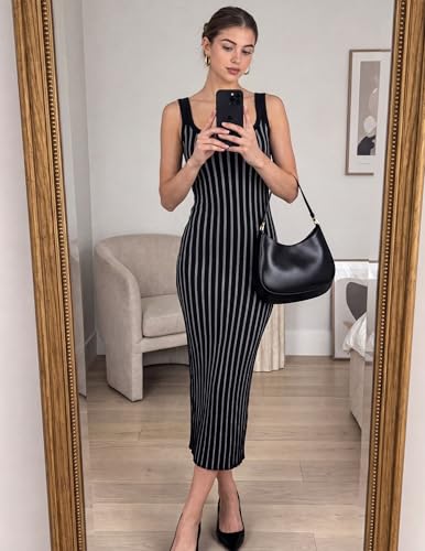 ZESICA Women's 2026 Summer Casual Sleeveless Bodycon Midi Dress - color: Carbon, size: Medium