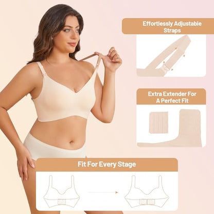 Nursing Bra for Breastfeeding,Maternity Bra Natural Shape,Nursing Sleep Bralette - color: Beige, size: Medium