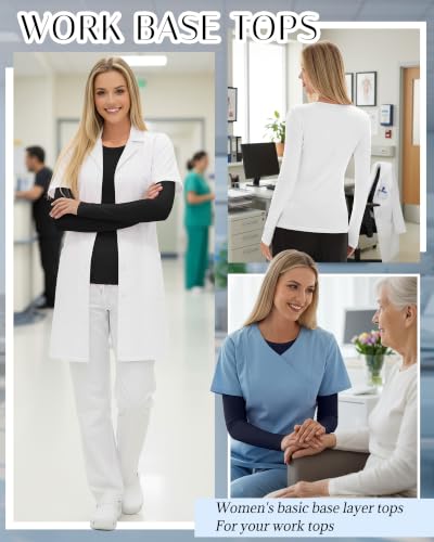 4 Pack Womens Crew Neck Long Sleeve Underscrub Shirts - color: Black, White, Navy Blue, Ceil Blue, size: Medium