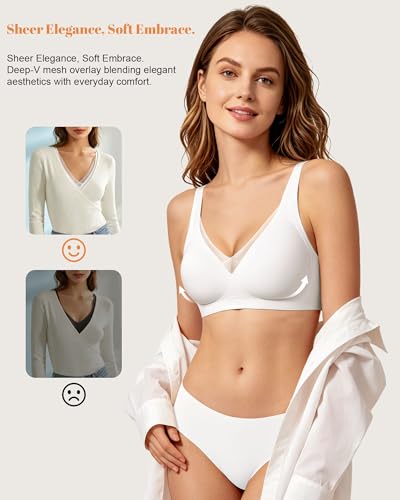 As Fairy Wireless Bras for Women Deep V Jelly Mesh Push Up Bra - color: White, size: 34B