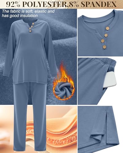 2 Piece Thermal Maternity Lounge Set - color: Gray Blue, size: Large