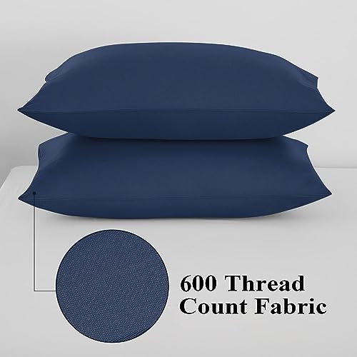 100% Egyptian Cotton Pillow Protectors Set of 4 Standard Size - color: Navy Blue, size: Standard 4Pack