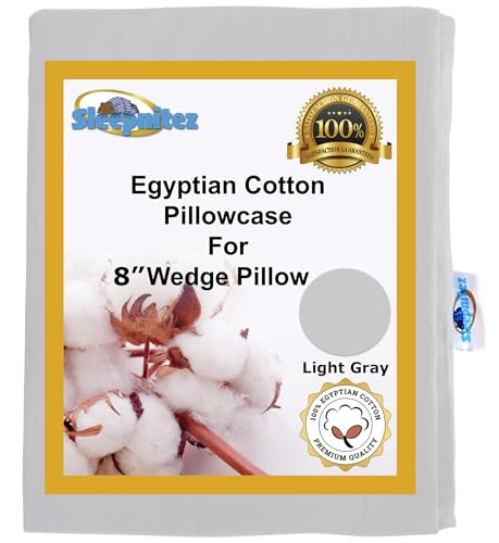 Sleepnitez 8" Wedge Pillow Cover, 100% Egyptian Cotton Sateen, Light Gray - color: Light Gray