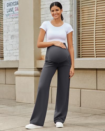 G4Free EverGoing Maternity Pants Over the Belly Pregnancy Work Trousers - color: Dark Gray, size: Small