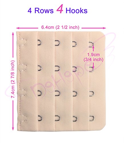 Ultra Soft Bra Extender Band Breathing Room 4 Rows Hook & Eye Extension Strap - color: 4 Hooks (6pcs/Pack, Black & Light Beige)