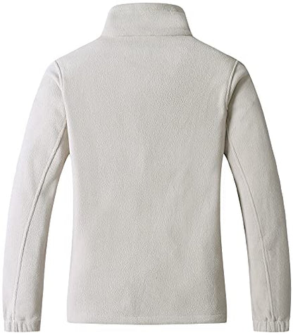 GIMECEN Women's Full Zip Soft Polar Fleece Jacket Outdoor Recreation Coat - color: Beige, size: Small