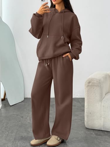 Trendy Queen Womens 2 Piece Lounge Sweat Sets Matching Sweatsuits - color: Chocolate Brown, size: Large