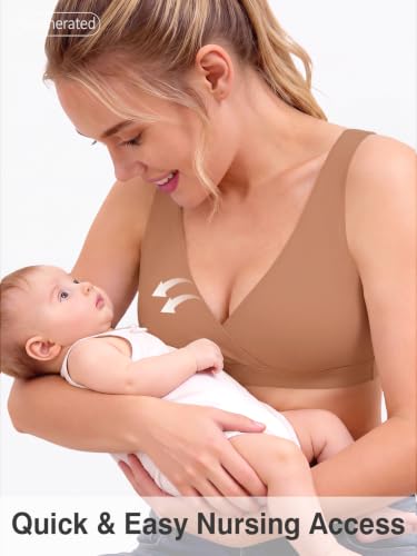 Nursing Bra for Breastfeeding Wireless V Neck Sleep Bra - color: Coffee, size: XX-Large
