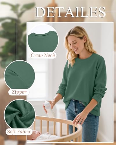 Oakgarden Women's Zipper Oversized Nursing Sweatshirts - color: Green, size: Small