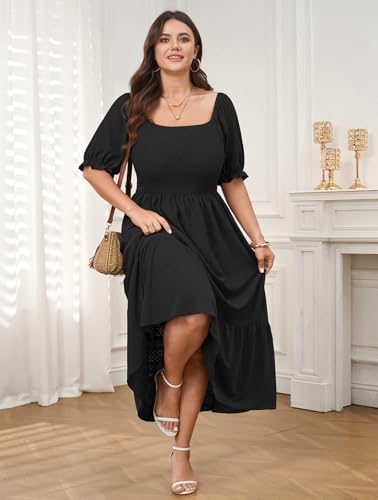 CICIDUDU Plus Size Casual Summer Milkmaid Maxi Dresses for Curvy Women - color: Black, size: XX-Large Plus