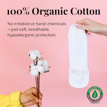 Pixie Cotton Cloth Pads for Feminine Care - 100% Organic Reusable Pads - Ranked 1 for Softest Menstrual Sanitary Napkins - Machine Washable & Includes Free Wet Bag - Menstrual Liner (Regular) - size: Regular | 4-Pack
