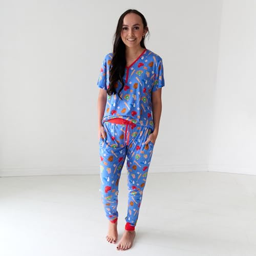 Little Sleepies Womens Pajamas, Short Sleeve, Soft Viscose from Bamboo PJs - color: All Stars (Blue), size: Small