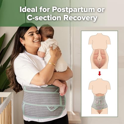 haakaa Postpartum Belly Band, Support Back & Abdomen, Help Natural Delivery & C Section Recovery,Natural Latex,One Size - color: Mint