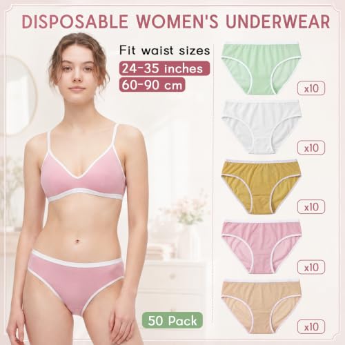 50 Pcs Women Disposable Underwear Bulk Polyester Cotton Lady Briefs Panties