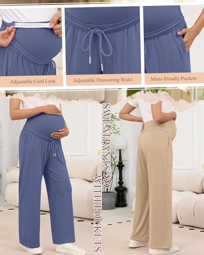 3 Pack Women's Maternity Casual Pants - color: Haze Blue, Khaki, Black, size: Small