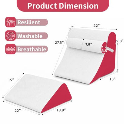 Wedge Pillow Set for After Surgery,White/Red,4PCS-22 - color: White/Red, size: 4PCS-22''