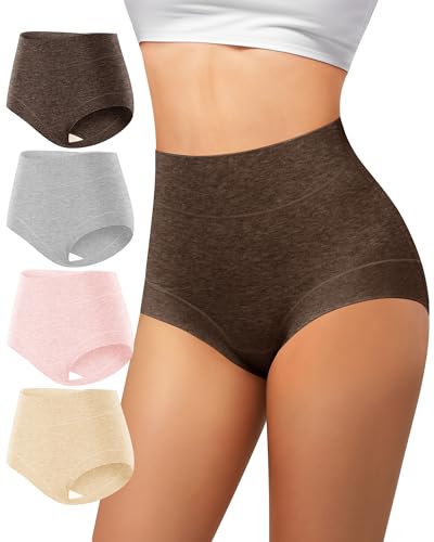 Women's High Waisted Cotton Underwear Tummy Control Briefs 4 Pack - color: Multi02-4p, size: Large