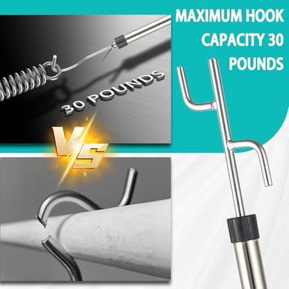 Clothes Hook Pole Heavy Duty,32 to 80In Retail Clothing Hook Pole - color: Silvery