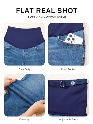 BLENCOT Women's Over Belly Maternity Ankle Jeans Stretchy Denim Pants - color: Light Blue, size: Large