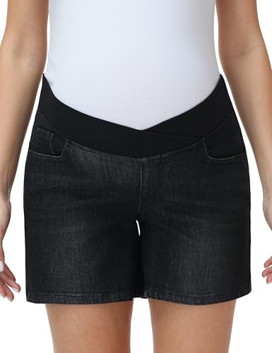 Foucome Women's Maternity Jean Shorts Under the Belly - color: Wash Black, size: Medium