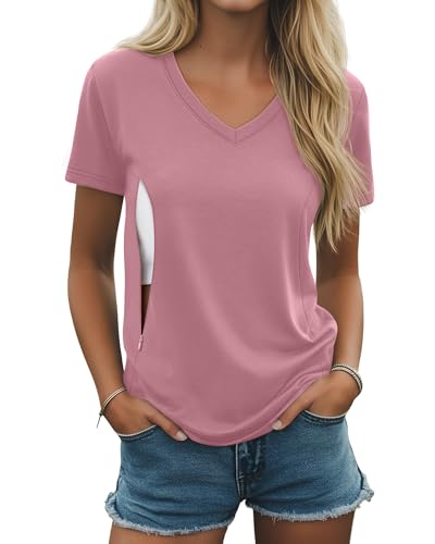 Women's Nursing Breastfeeding Shirts - color: Gray Pink, size: XX-Large