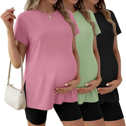 Ficerd 3 Pack Women's Maternity T Shirts - color: Black, Light Green, Pink, size: Large
