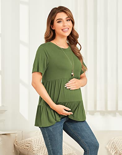 Xpenyo Women's Maternity T Shirts Short Sleeve Tiered Basic Casual Pregnancy Top - color: Army Green, size: X-Large