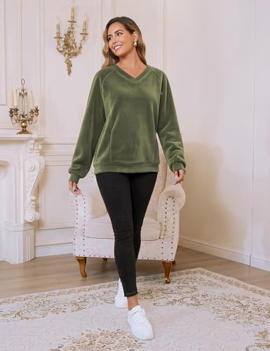 Bhome Fleece Breastfeeding Shirts Hidden Zipper Nursing Tops Pumping Friendly Sweatshirt Oversized Pullover with Pockets - color: Olive Green, size: Large