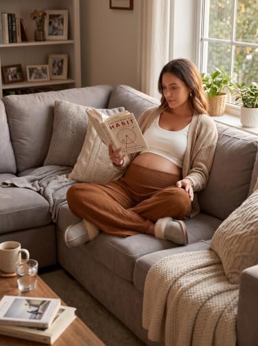 BLENCOT Women's Maternity Pants Smocked Palazzo Pregnancy Trousers - color: Camel, size: Large