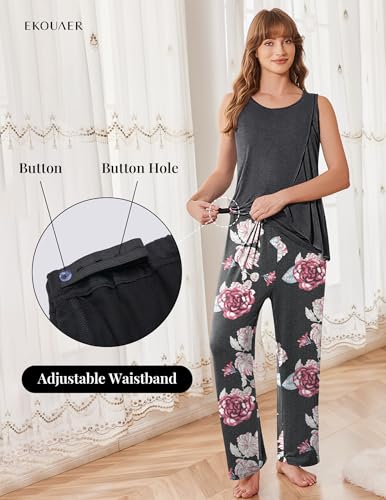 Ekouaer Maternity Pajamas Nursing Robe Set 3 Pieces Post Partum Lounge Sets - color: Medium Gray, size: XX-Large
