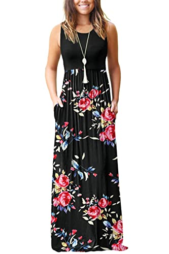 MOLERANI Women's Summer Maxi Long Casual Dresses with Pockets - color: 00 Rose Black, size: 3X-Large