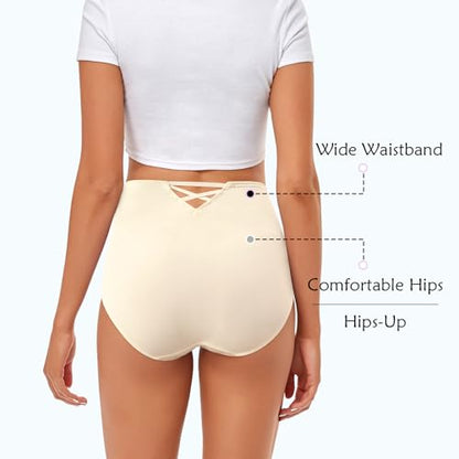 CULAYII High Waisted Underwear for Women Cotton No Muffin Top Full Coverage Briefs Soft Stretch Ladies Panties 5 Pack - color: 5 Pack-z-multicoloured, size: Medium