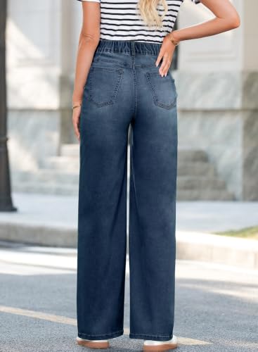 BLENCOT Maternity Jeans High Waisted Drawstring Straight Leg Denim Pants - color: Navy Blue, size: Small