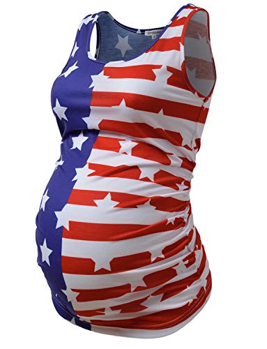GINKANA Maternity Tank Tops Sleeveless Ruched Basic Tops Maternity Shirt Vest Mama Clothes - color: Usa Flag1, size: Medium