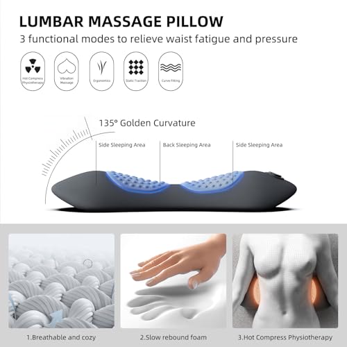 Lumbar Support Pillow Massage for Back Relaxation (Black)