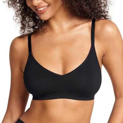 Natrelax Modal Ribbed V Neck Bralette - color: Black, size: Small