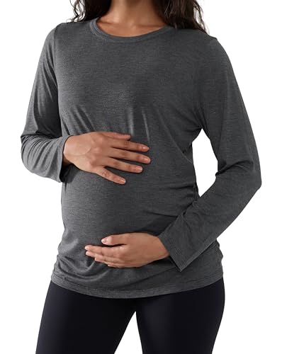 Joyaria Cooling Maternity Shirts Long Sleeve Bamboo Viscose for Women - color: Charcoal, size: Medium