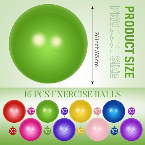 Leyndo 16 Pcs 26 Inch Yoga Exercise Ball Bulk with Pump - color: Multicolor