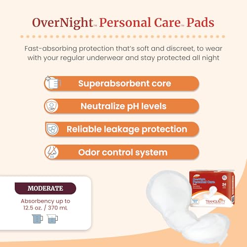 Tranquility Personal Care Pads, Overnight Absorbency, 12.5oz, 24 Ct - size: Overnight 12.5 Ounce (Pack of 24)