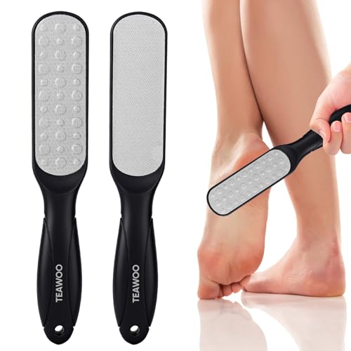 TEAWOO Double Sided Foot File and Callus Remover, Stainless Steel Waterproof Foot Scraper and Foot Rasp for Dead Skin & Hard Heels, 2-in-1 Pedicure Tools for At Home Foot Care - color: 2-in-1
