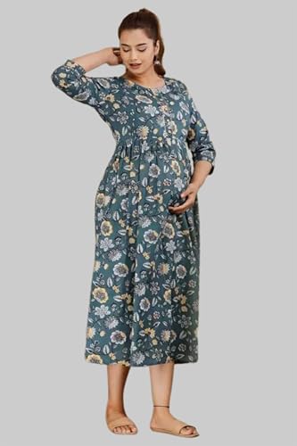 Women's Pink Cotton Pregnancy & Breastfeeding Maxi Dress - color: Light Grey, size: Medium