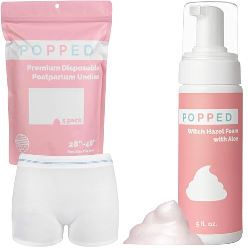 POPPED Witch Hazel Foam and Disposable Underwear (5 Pack) Postpartum Essentials Bundle