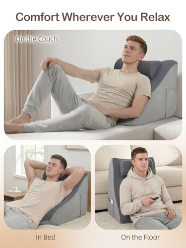 Vekkia 23.5” Back Rest Pillow, Dual-Layer Foam for Reclining and Sitting - color: Gray, size: 23.5 Inches