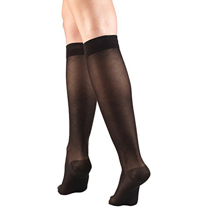 Truform Sheer Compression Stockings, 15-20 mmHg, Women's Knee High Length, Diamond Pattern, Black, Small - color: Black, size: Small (1 Pair), style: Diamond Pattern