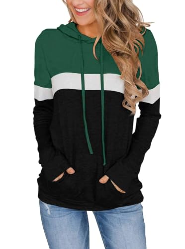 MixShe Women’s 2026 Fall Long Sleeve Hoodie Pullover Sweatshirt Lightweight Casual Tops Blouse - color: Greenblack, size: X-Large