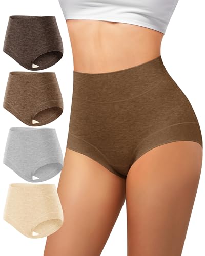Women's High Waisted Cotton Underwear Tummy Control Briefs 4 Pack - color: Multi01-4p, size: Small