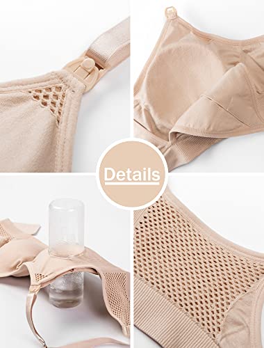 4HOW Pumping Bra Hands Free Pumping and Nursing Bra All in One - color: 3pack(black+grey+beige), size: Medium